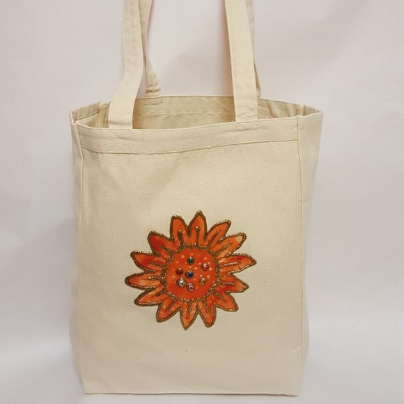 Canvas Tote Bag with Embellishments - Picture 1 of 8